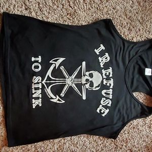 Racer back black tank, size XL 'refuse to sink'